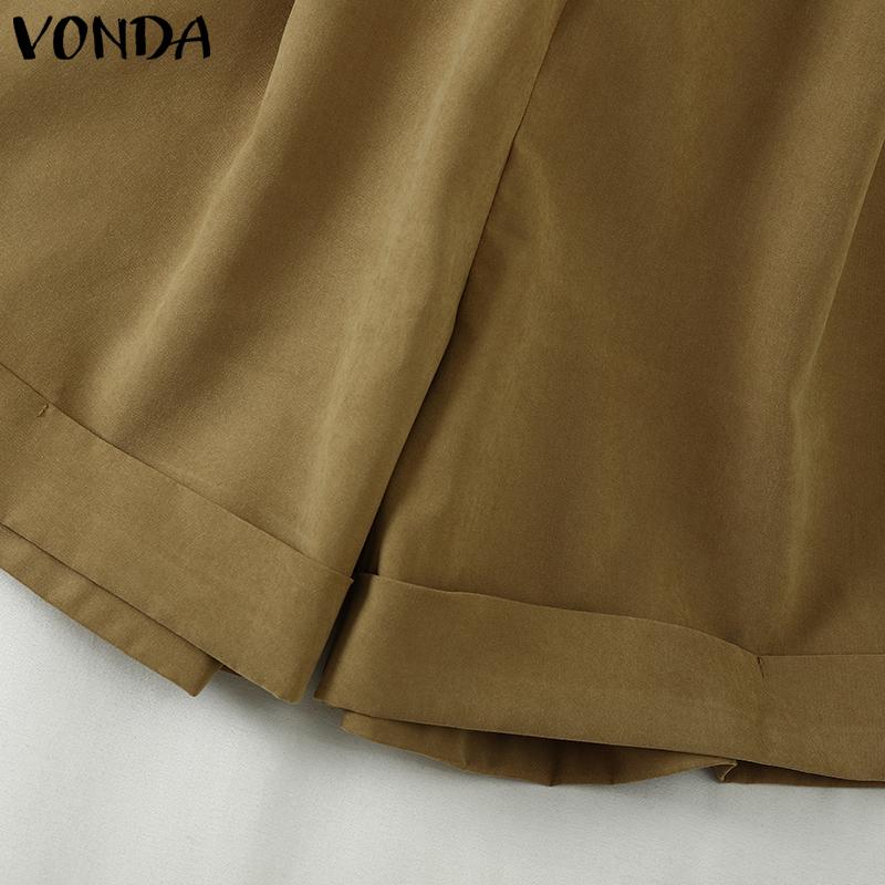VONDA Summer Women Elastic High Waist Solid Color Casual Loose Shorts Mini Pants
