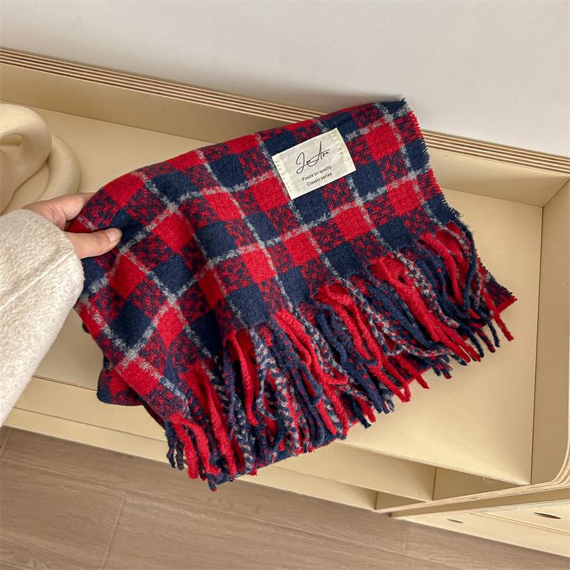

Универсальный искусственный кашемировый мягкий и липкий клетчатый шарф с кисточками для женщин, зимний роскошный новый модный утолщенный теплый платок 68*200cm
