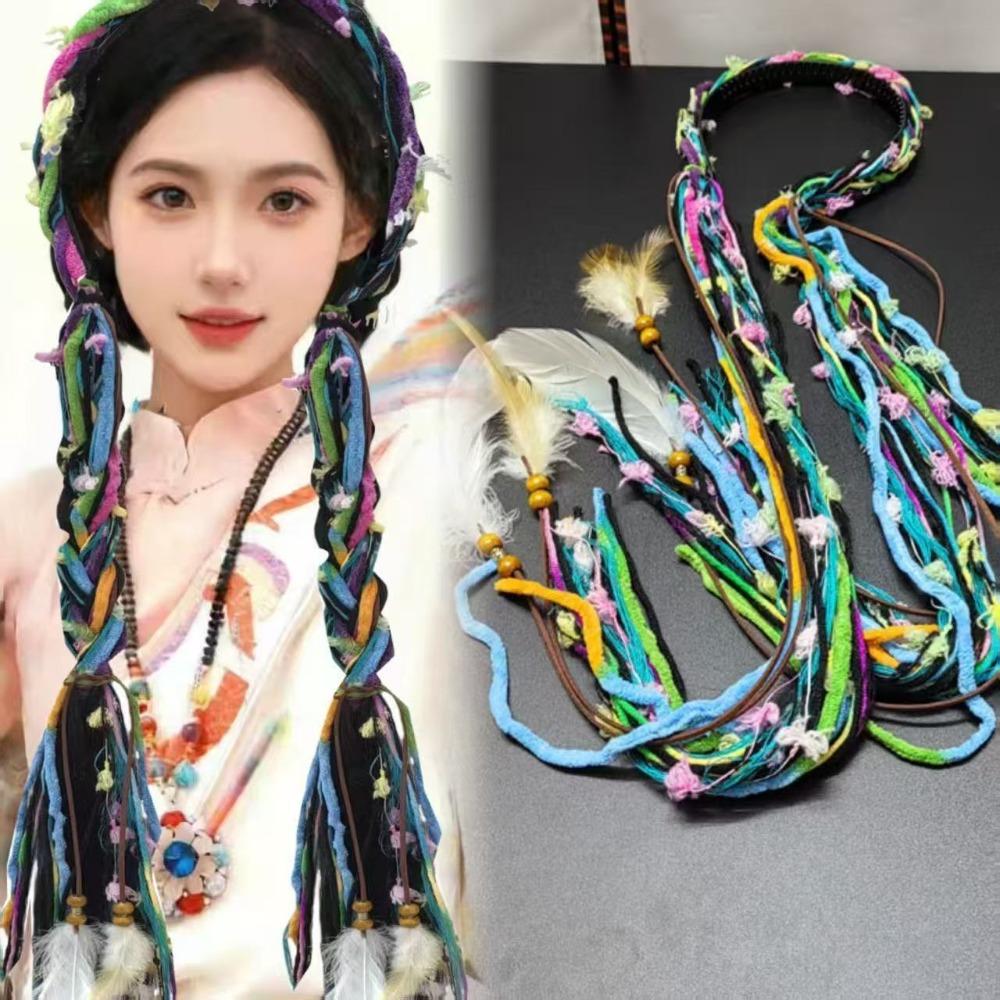 Boho Style Chinese Tibetan Hairband Long Tassel Candy Colored Ethnic Hair Hoop Colorful Ribbon Weaving
