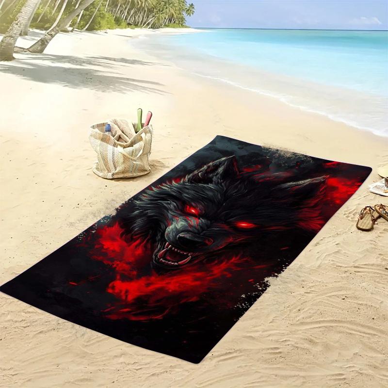 Wolf King Artistic Beach Towel, Cool Melancholic Animal Print Quick-Dry Sand-Free Microfiber Bath Towel for Travel and Swim