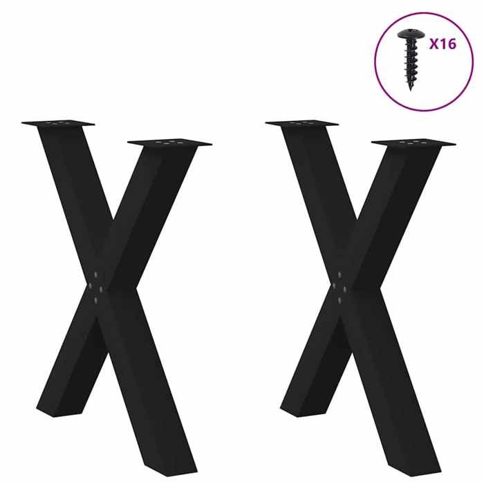 VidaXL Dining Table Legs In X-Shape, 2 Pieces, Black, 70 X (72-73) Cm, Steel 4012976
