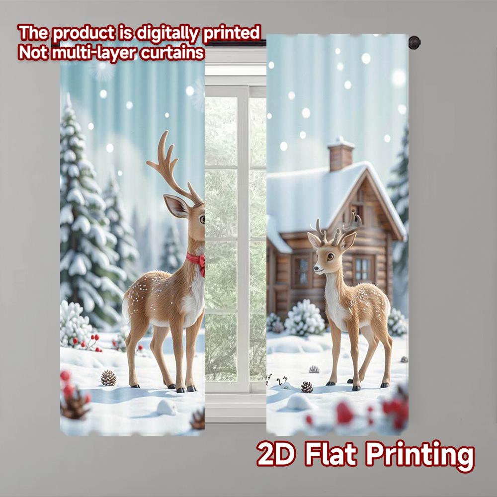 

2pcs 2D flat printing Christmas Window Curtains Christmas hat funny animal wreath pinecone red fruit winter nature landscape 100*130 HOOK 1pcs