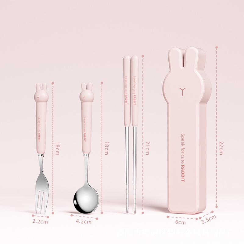 304 Stainless Steel Rabbit Portable Tableware Set: Cute Cartoon Fork and Spoon for Kids, Students, and Office Workers.