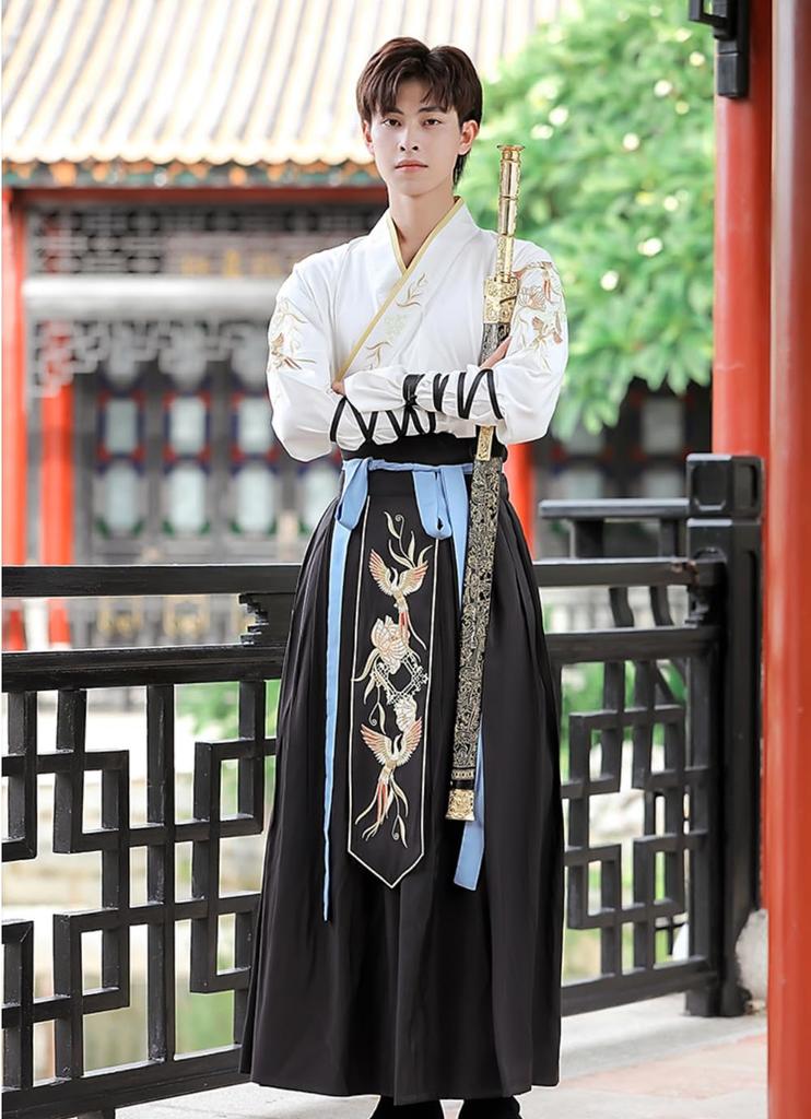 Hanfu Cosplay Kostüm Weiß Schwarz Set Phönix [Lady Faul] Herren Herren (2XL)