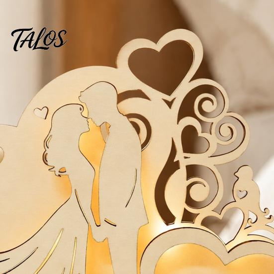 Wedding Souvenir for Bride And Groom Wooden Couple Ornaments with LED Lights, Romantic Statue Heart Night Light Bedroom Design, Warm Glow Tabletop