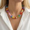 Boho Colorful Acrylic Beaded Necklace For Women Candy Color Chunky Round Resin Beads Choker Beach Vacation Seaside Daily Jewelry