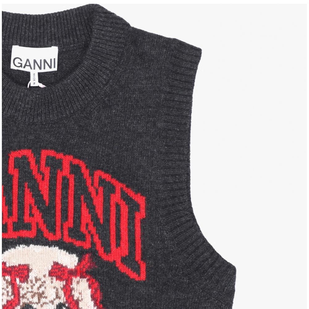 Ganni Women S Knit veSt Wool Mix Puppy Logo A1070044 052