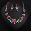 2026 Bunte Blumen Kristall Edelsteine Kurzes Halsketten-Ohrring-Set Abendkleid Damen Accessoires