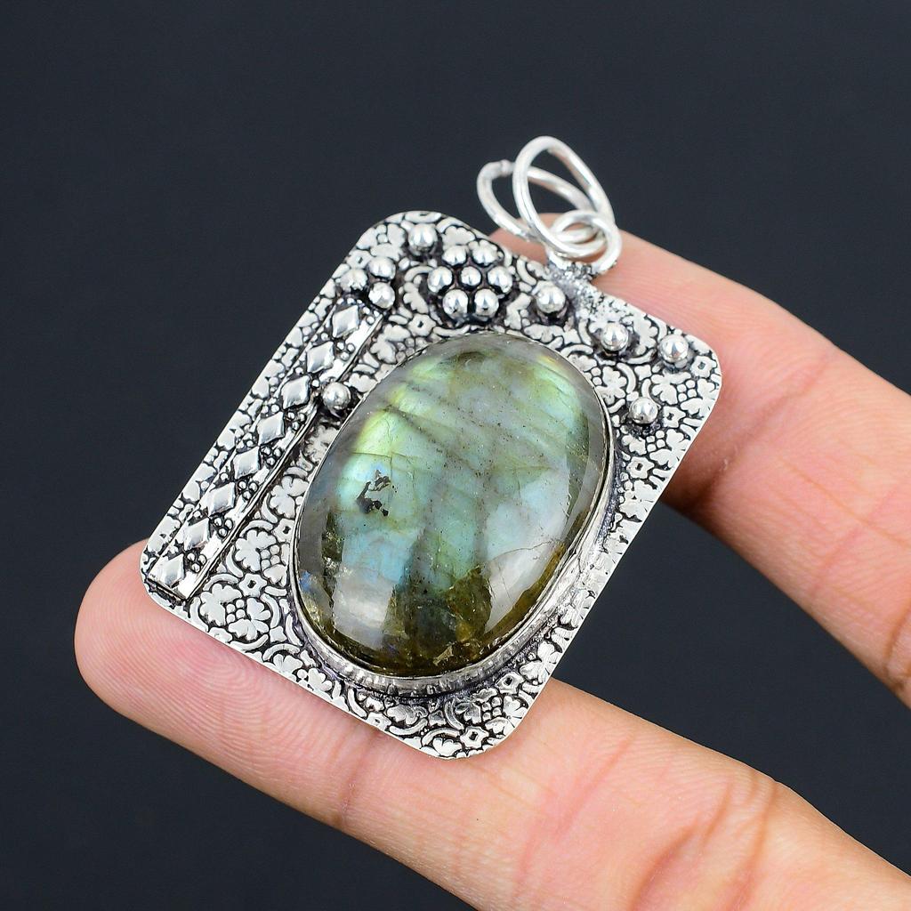 Daughters Day Sale 925 Sterling Silver Labradorite Gemstone Wife Pendant Jewelry
