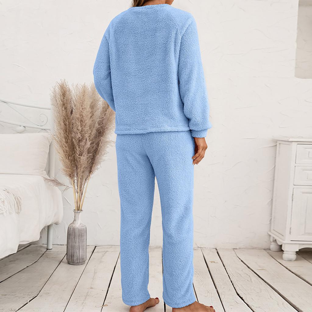 Women's Fashion And Winter Set Loose Casual Loungewear Reversible Plush Two-Piece