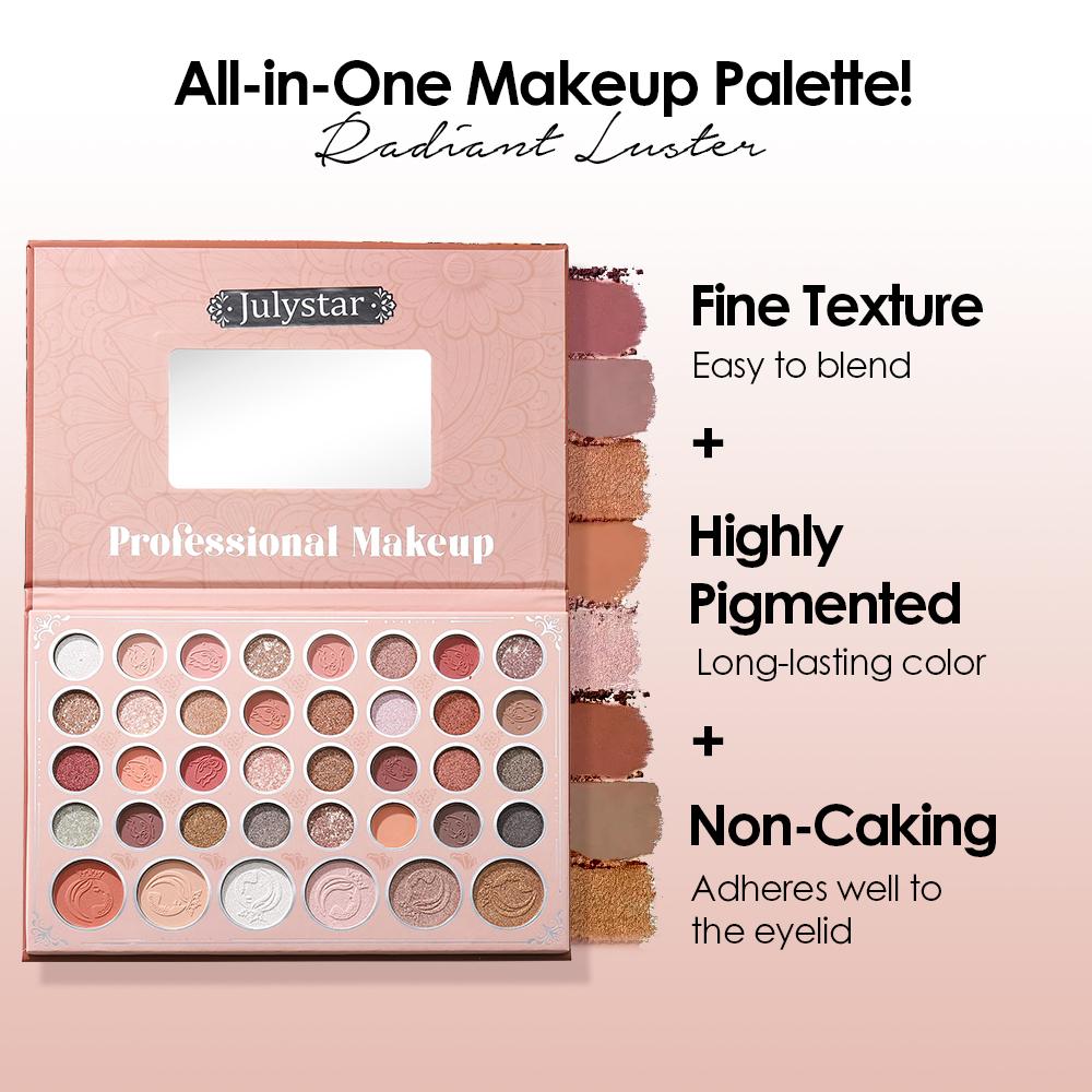 JULYSTAR 38 Color Eye & Face Palette Exotic Nude Shimmer Matte Eyeshadow Glitter Powder HighLight Blush Contour Long Lasting Eye Makeup Cosmetics