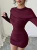 European Style Ruched Hip-Wrap Long-Sleeve Dress for Women - Slim-Fit, Sexy, High-Quality, Spring/Autumn 2025 Collection