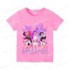 KPop Demon Hunters Birthday T-shirt Girl Kawaii Anime Pattern Short Sleeve Children's Fashion Cartoon Tee Top Home Clothing Gift