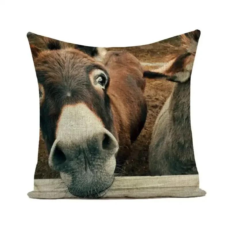 Throw Pillows Cases Watercolor Donkey Cute Animal Face Cushion Cover 45x45cm Home Living Room Decoration Linen Pillowcover Decor