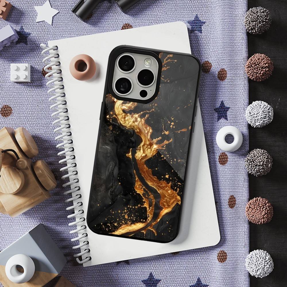 Black Gold Art Marble For iPhone 15,Mini,13,Max,11,12,Pro,16,17,14,Plus,For Magsafe,Magnetic Wireless Charging Case
