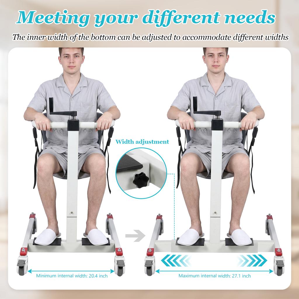 Portable Car Patient Lift Aid Transport Chair W/Adjustable Height & Width Patient Transfer Aid with Wheels for Elderly & Disable