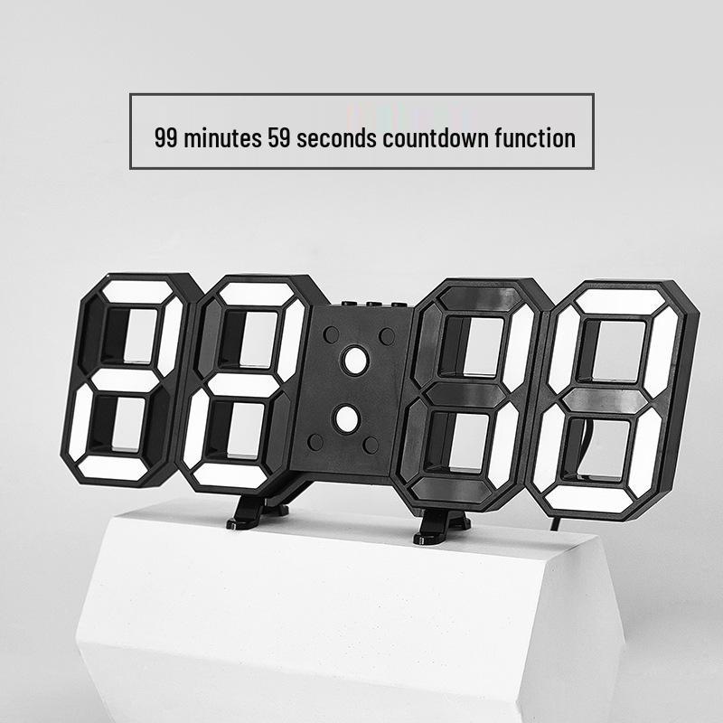 Large 3D LED Remote Control Wall Clock with Black Face, Can Hang or Stand, Korean Style