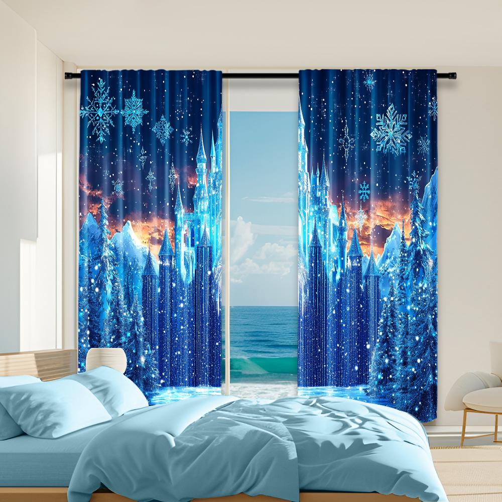 

Set Of 2 Versatile Polyester Transparent Curtains Home Decoration Blue Arctic Snowflake Use Bedrooms Living Rooms Made Great Room Window Treatment W100*H70(CM)-Hooks&1PCS