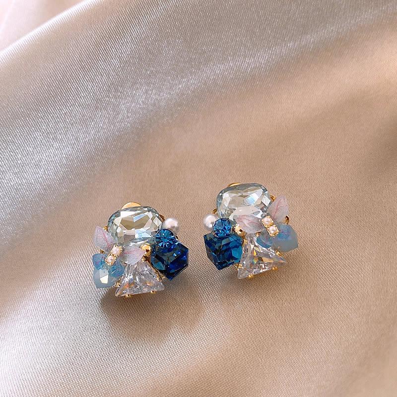 K real gold electroplated silver needle glass butterfly geometric stud earrings Mori small fresh earrings temperament versatile earrings women