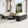 11-piece Garden Sofa Set with Black Poly Rattan and Acacia Cushions, 2-seater Garden Sofa with Poly Cushions 3362115