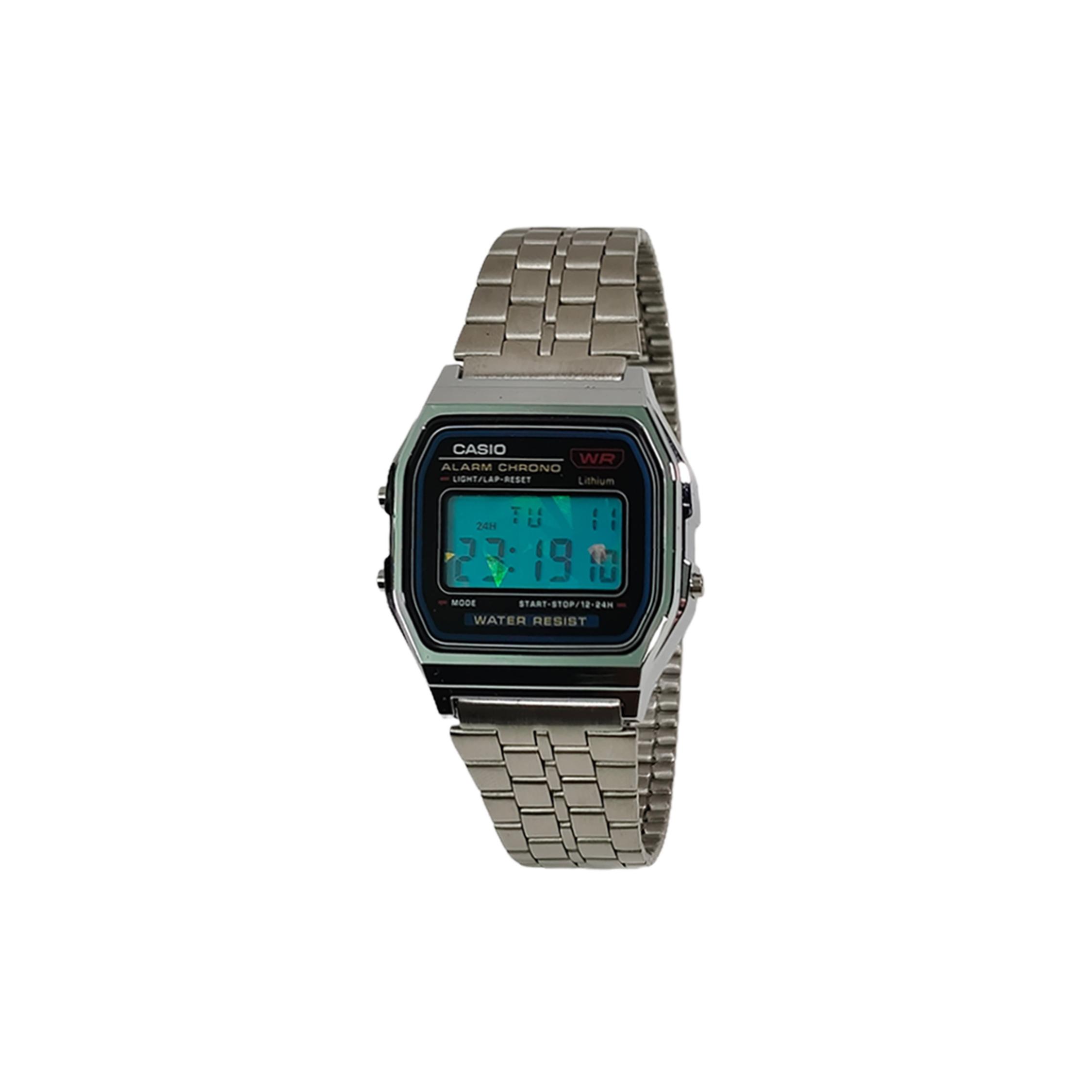 CASIO Custom Collection Quartz Movement Stainless Steel Strap Watch Unisex Blue Dial A159WA-N1D(Watch5--) Silver Strap