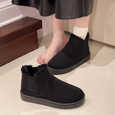 Foreign Trade New Autumn and Winter Snow Boots Women's Warm Solid Color Large Size Fluffy Cotton Boots Elastic Band Thick Sole Short Cotton Shoes Wome