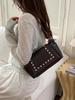 Korean Style Rivet Tote Shoulder Bag: Large Capacity, Versatile, High-End Motorcycle Bag for Women