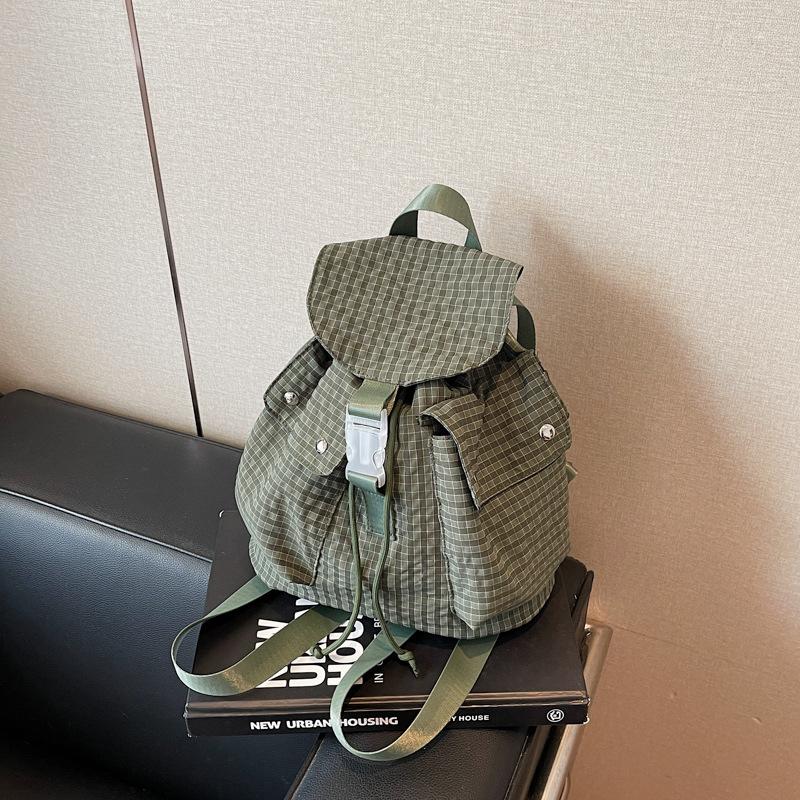 New Backpack Women's Casual Versatile Student Schoolbag Lightweight Portable Plaid High-value Commuter Small Backpack