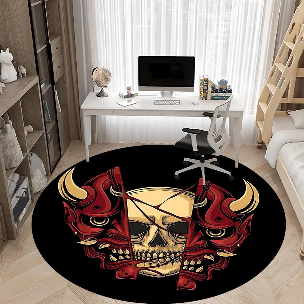 1pc Skull Demon Office Round Area Rug, Under Office Chairs Bedroom Living Room Home Decor, Room Deco, Available In Various Sizes