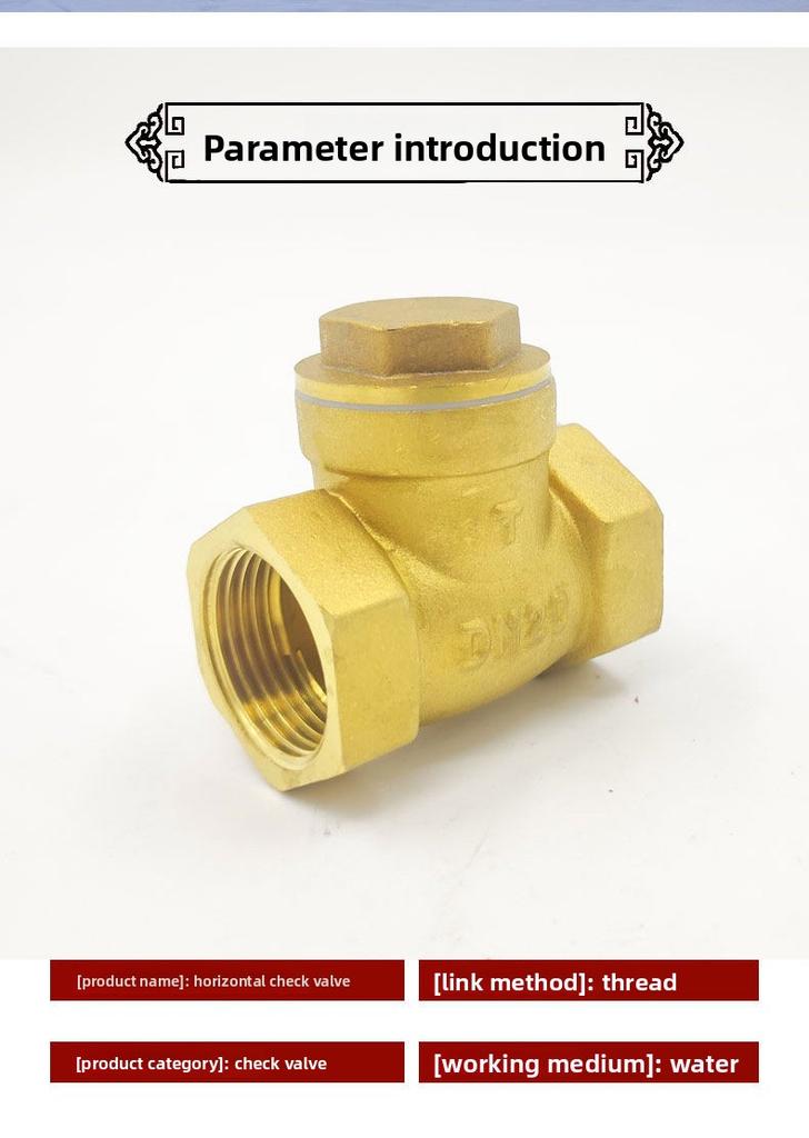 Horizontal Copper Check Valve with Female Thread Yellow Color for Water Use in Water Meter and Pipe DN15-DN50 Sizes Model H14