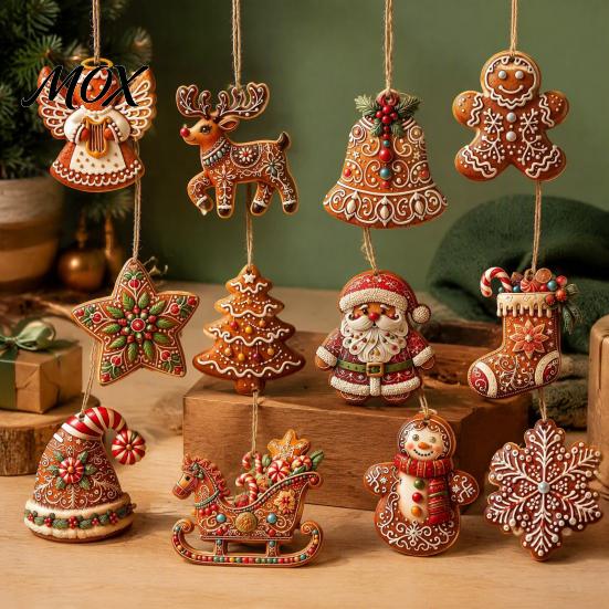 Weihnachtsgeschäft Fensterdekorationen Holz Lebkuchenstil Ornamente mit natürlicher Hanfschnur, Retro Festliche Hängende Weihnachtsbaum Anhänger für Zuhause