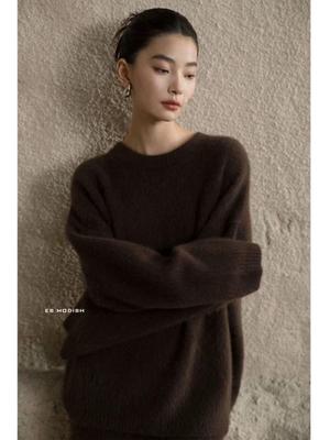 Women's Pure Wool Round Neck Pullover - Autumn/Winter Lazy Style Soft & Fluffy Sweater