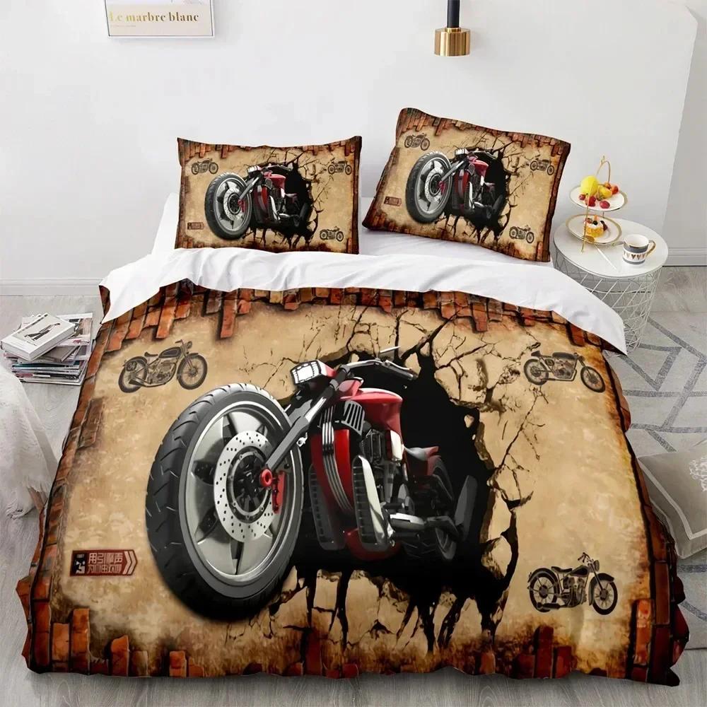 Top 3D Print Motorcycle Bedding Set Boys Girls Twin Queen King Size Duvet Cover Pillowcase Bed For boys Adult Home Textileextile