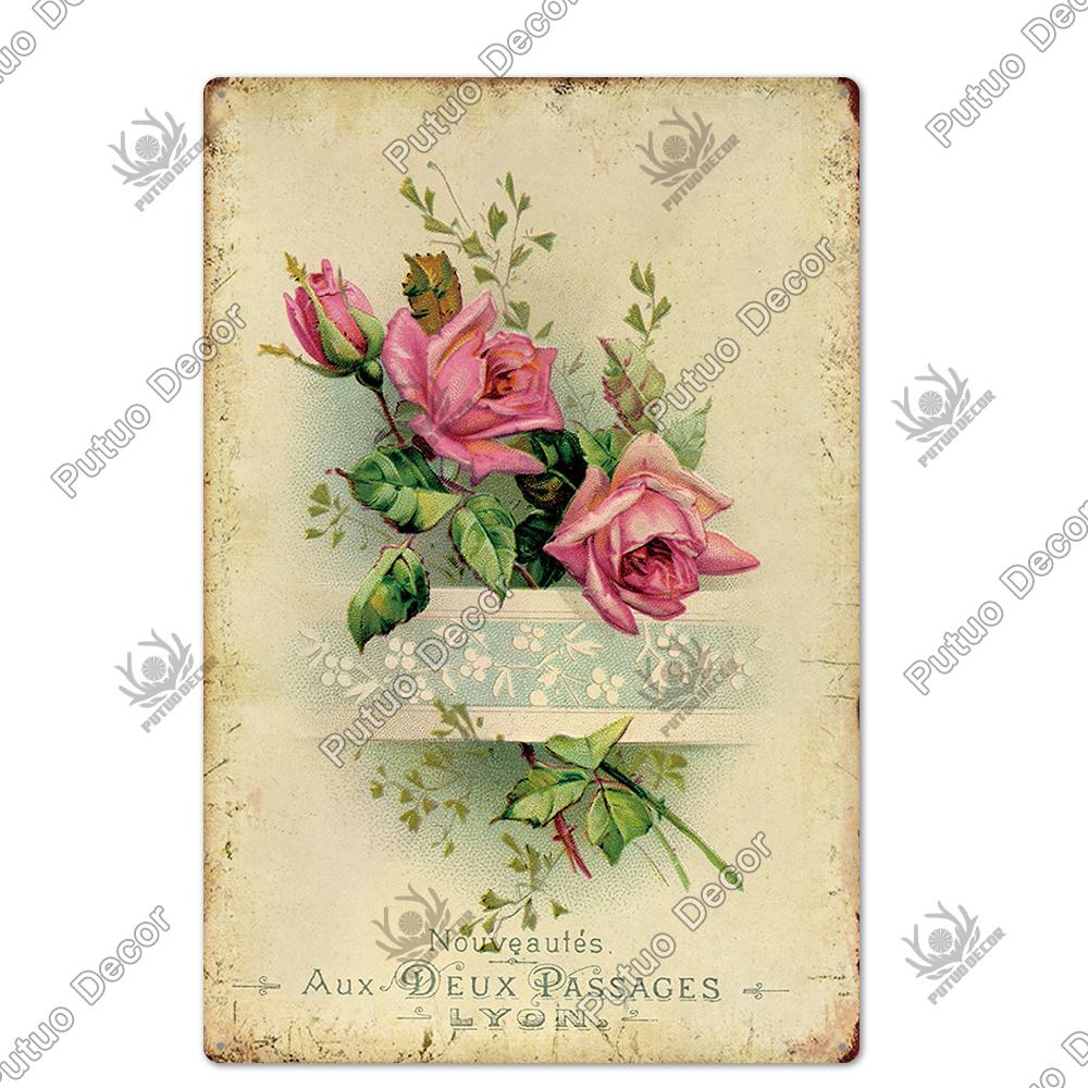 Putuo Decor Flower Vintage Poster Plaque Metal Tin Sign Wall Decorative for Barn Room Kitchen Garage Iron Painting