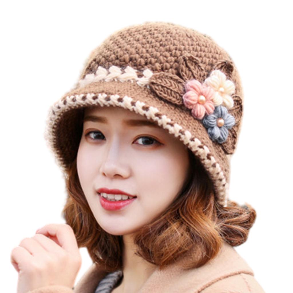 Knit Flower Bucket Hat for Woman Floppy Color Matching Weaving Wide Brim Bucket Hat Adult Teens Autumn Fisherman Hat