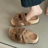 Fashion versatile retro style buckle one-word fluffy slippers women's 2025 autumn and winter new outer wear home open-toed cotton shoes
