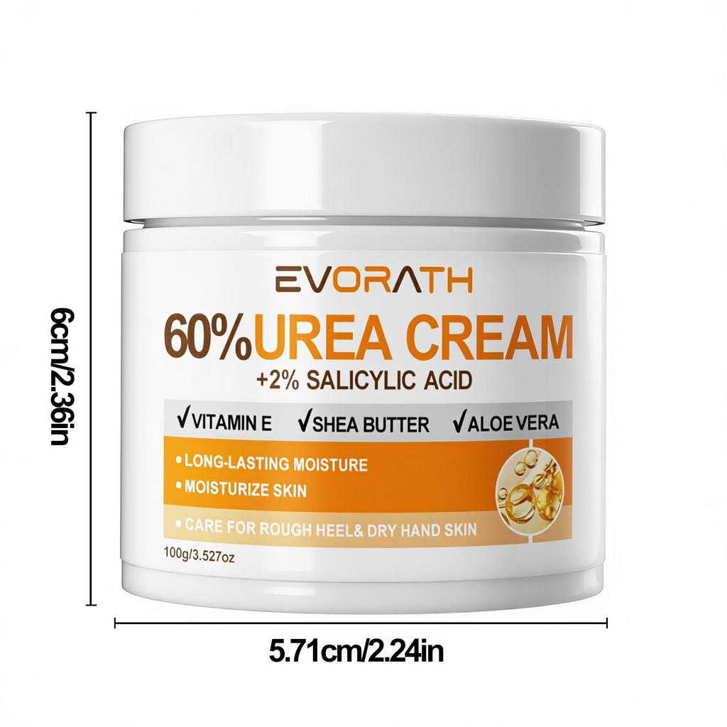 Crema all'Urea al 60%, Idrata Efficacemente Mani e Piedi Screpolati, Con Vitamina E, Aloe Vera e Burro di Karité, Assorbimento Rapido-100G