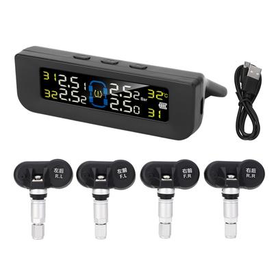Reifendruckkontrollsystem Drahtlos Solar TPMS Reifendruckmesser mit 4 Sensoren LCD-Anzeige für Auto