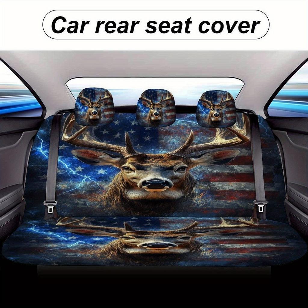 Set Of Car Seat Covers Featuring A Patriotic Deer Design, Suitable For A Variety Of Vehicles. Stylish And Personalized, These Co
