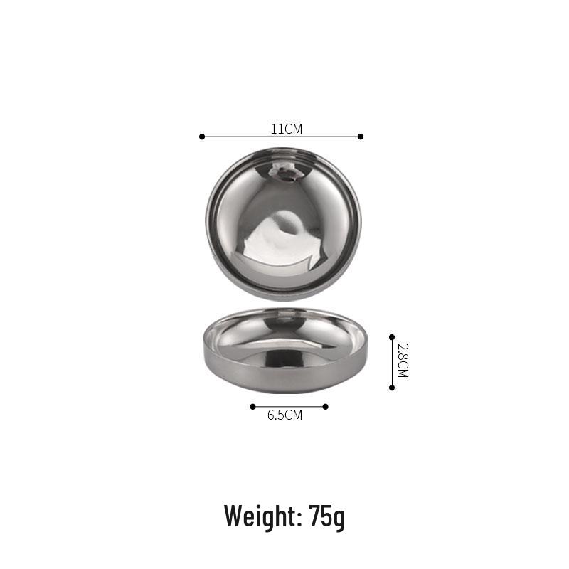 Korean-Style Double Layer Gold Kimchi Dish - Stainless Steel Small Bowl for BBQ, Dipping Sauce, Seasoning.