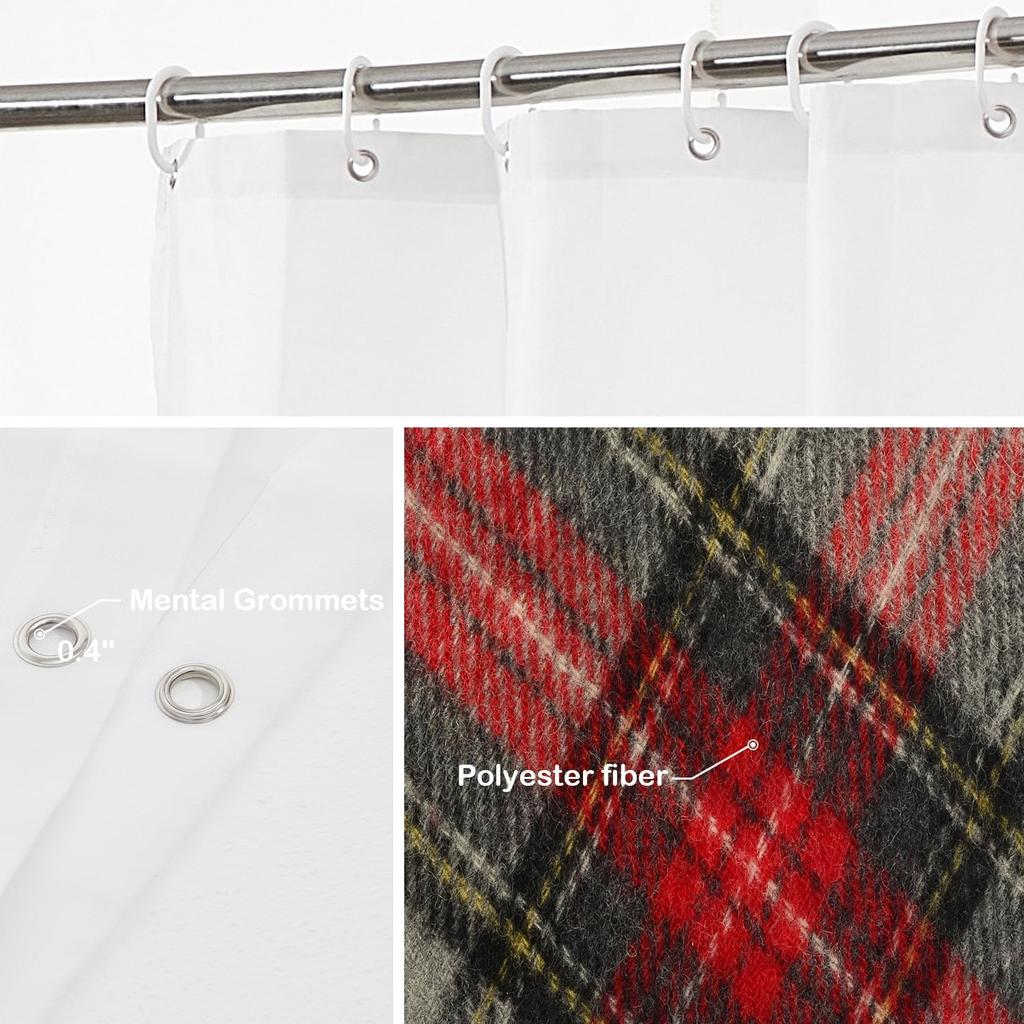Red Black Tartan Plaid Pattern Waterproof Shower Curtain 180X180Cm - Rustic Farmhouse Style Bath Curtain For Home Decor