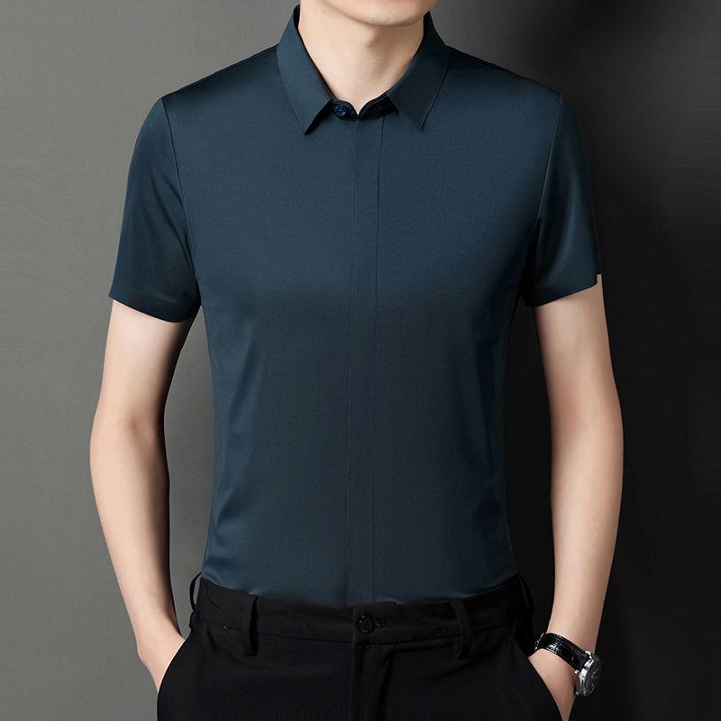 Seamless Shirt Men's Short-Sleeved Summer Solid Color Leisure Iron-Free Clothing for Middle-Aged Dad Thin Shirt Men's Shirt