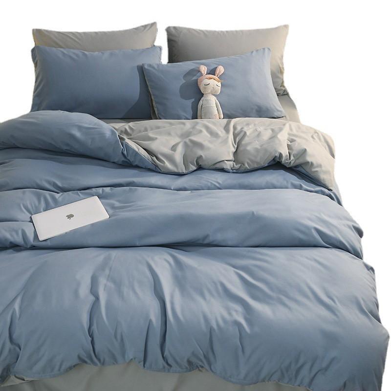 Washed Cotton Bedding Set Solid Color Brushed Bed Sheets Dorm Home