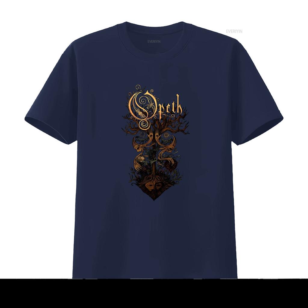 T-SHIRT NERA OPETH TREE Design Gotico Unico con Stampa Dettagliata e Simbolica per la Moda Uomo vintage Lavata Elasticizzata