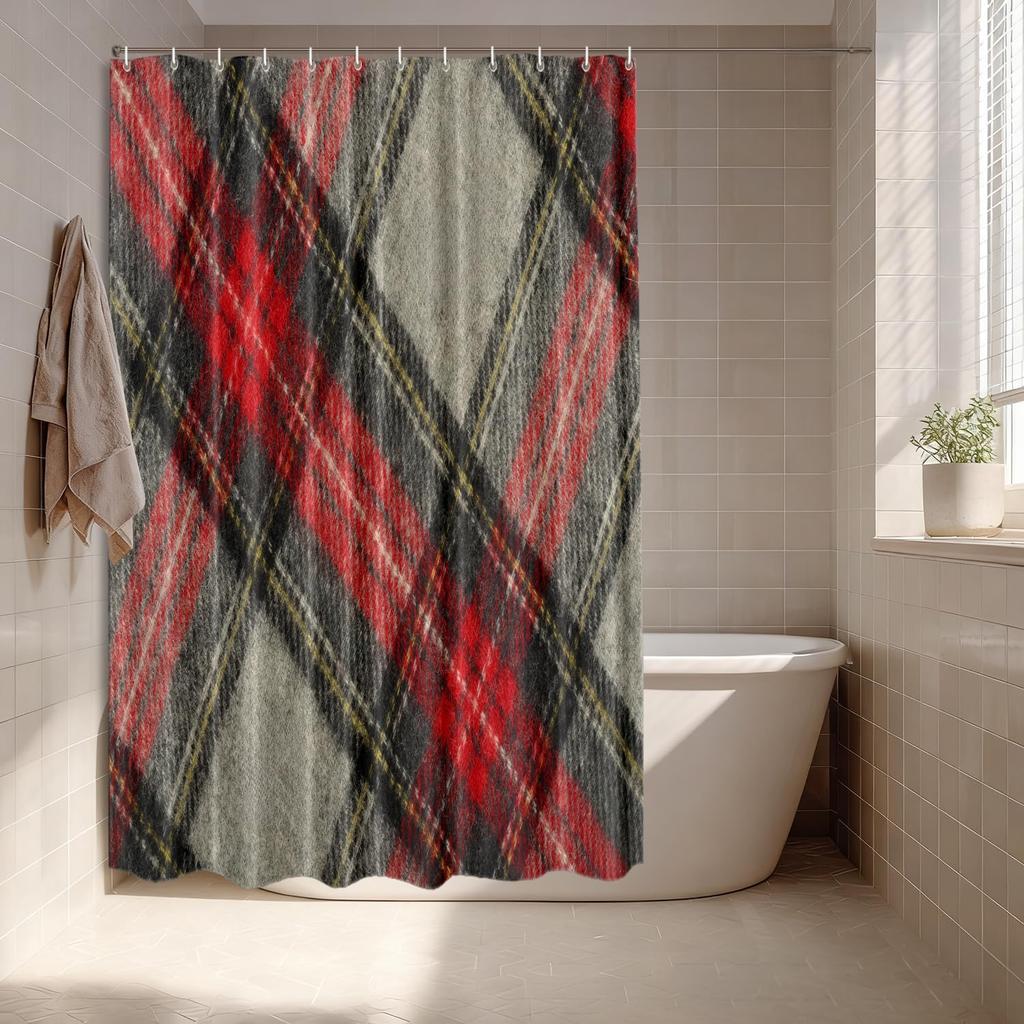 Red Black Tartan Plaid Pattern Waterproof Shower Curtain 180X180Cm - Rustic Farmhouse Style Bath Curtain For Home Decor