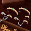 Retro Oval Stone Open Bangle & Gold-Plated Titanium Steel Earring Set for Women