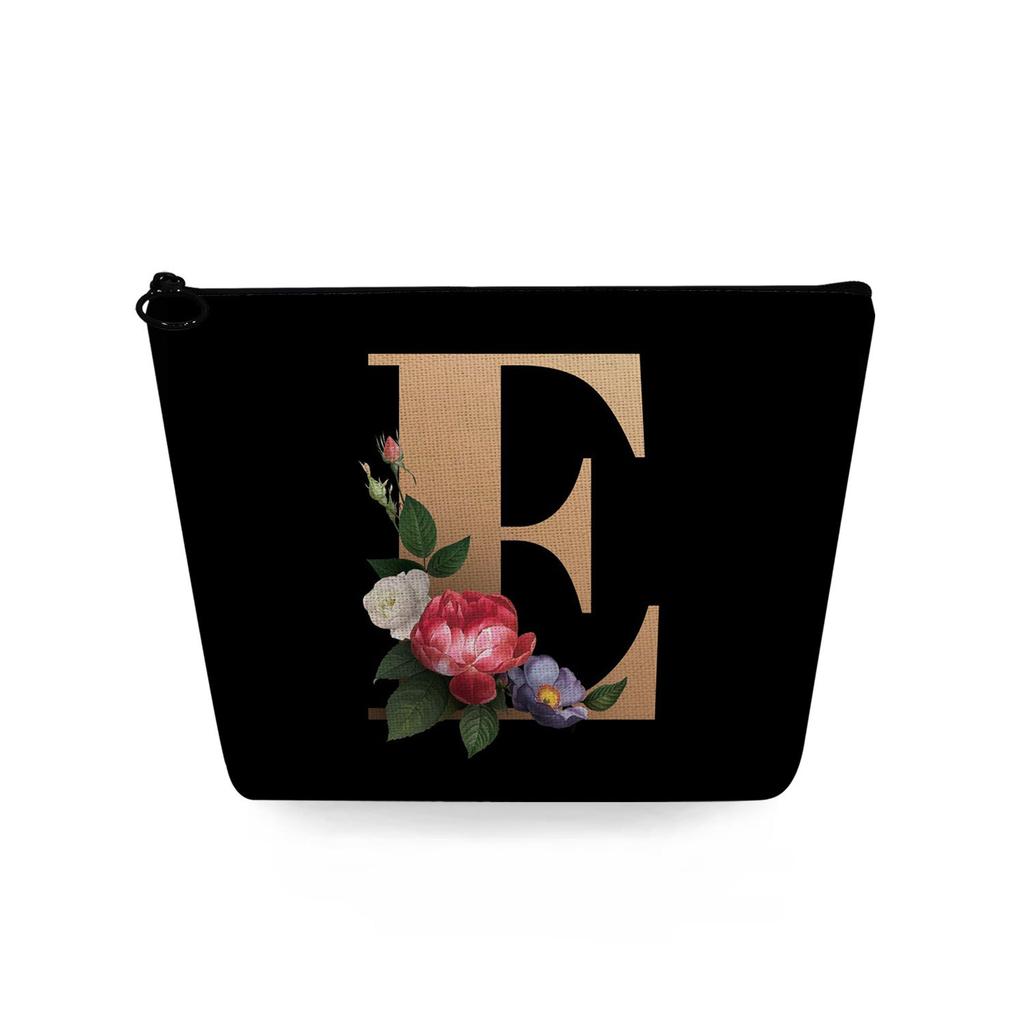 Women Black background letters Print Cosmetic Bag Toiletries Organize Travel Storage Case 6729 KTB