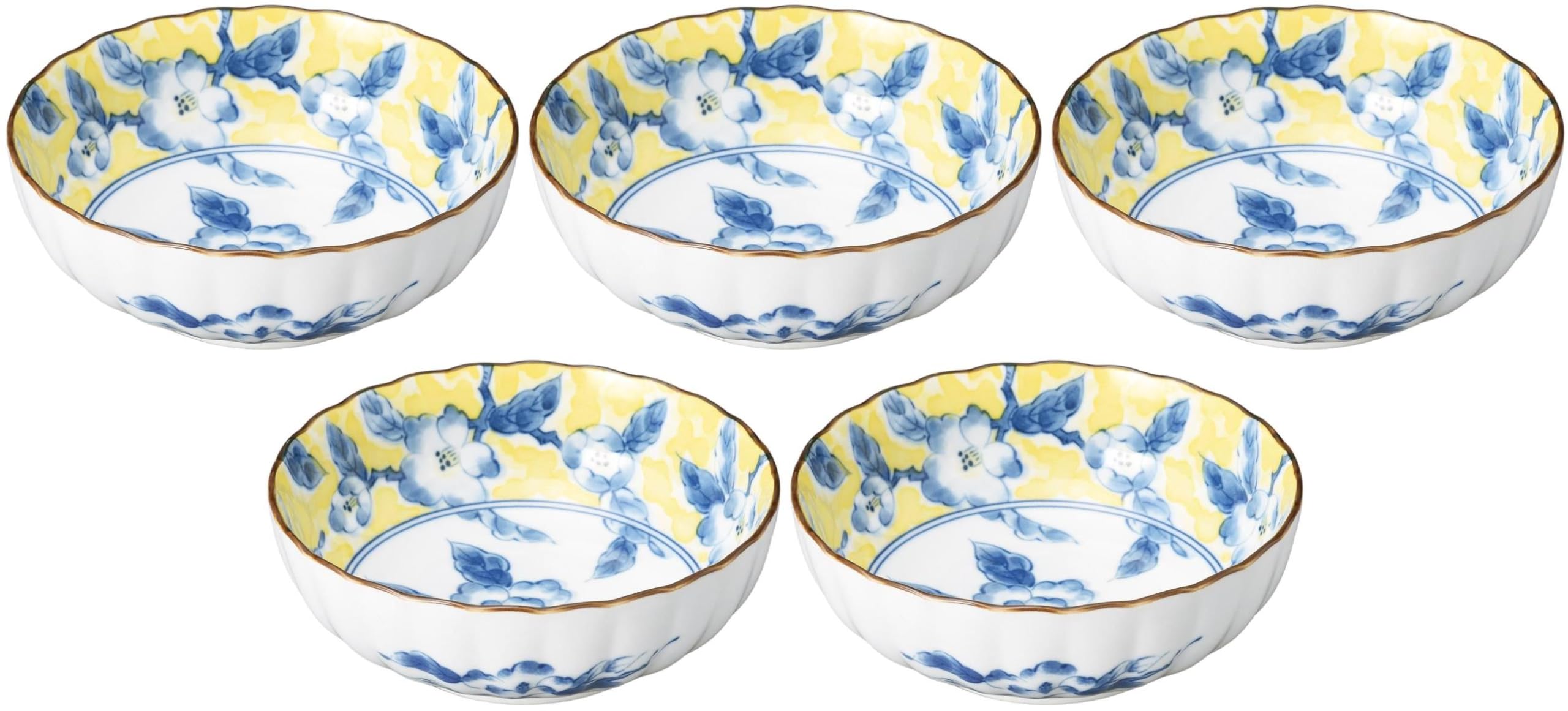 

Set of 5 Yellow Flower Pattern Chrysanthemum Shape Bowls Small Bowl 4.5 [ 13.8×5cm ]