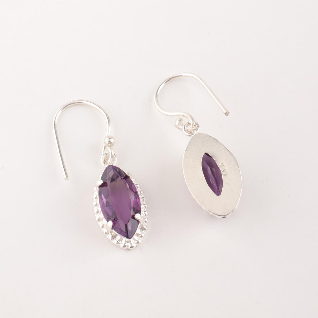 Natürlicher Amethyst Edelstein 925 Sterling Silber Schmuck Handgefertigte Ohrringe 1,4" EE-169-4