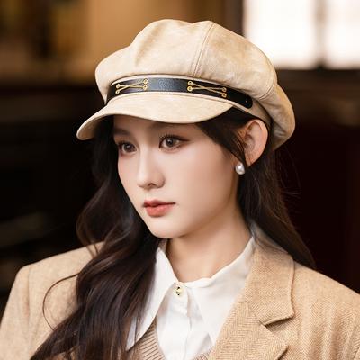 Koreanische vielseitige Ketten-Baskenmütze für Damen, Herbst und Winter, Britischer Stil, winddichte achteckige Mütze, Outdoor-Reise, Retro-Malerhut